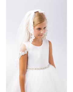 First Communion Veil with Floral Lace Trim