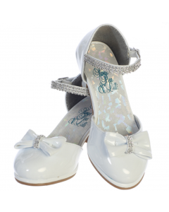 Girl’s flat First Communion shoes with rhinestone strap and bow