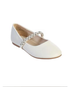 Girls White First Communion Shoes with Pearl Embellishment