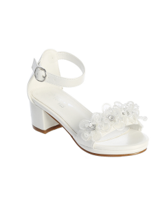 Girls White First Communion Shoes with Pearl Embellishment