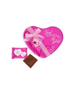 God So Loved Me Heart Scripture Candy Pink Tin