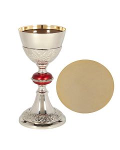 Grape Patterned with Red Node Chalice and Paten Set