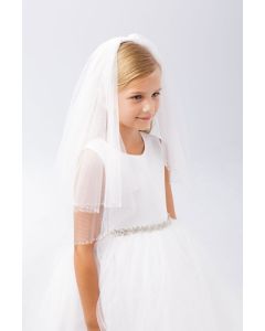 First Communion Veil with Clear Seed and Cylinder Beads 