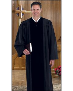 Black Pulpit Robe with Polyester Velvet Panels