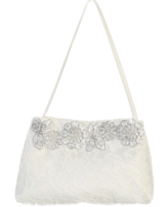 Satin communion purse with corded lace & bow