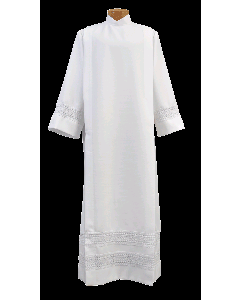 Linen Weave Clergy Alb with Lace Bands