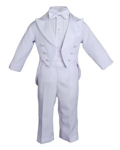 Baby Boys Baptism Christening 5 Piece  Tuxedo Set with Tail