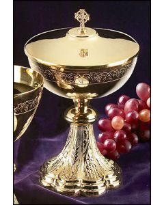 Grapes & Wheat Engraved Ciborium with Irish eltic Cross Cover