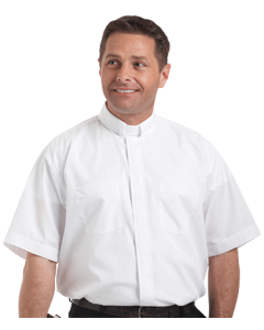 Men's Short Sleeve Tab Collar White Clergy Shirt