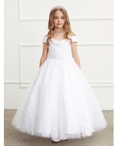 Off Shoulder Lace Applique Girls First Communion Dress