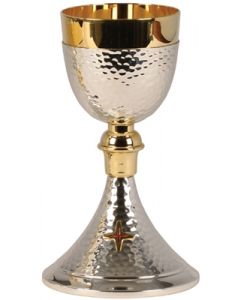 Ornate Two Tone Hammered Communion Chalice 8 Oz