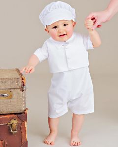 Short Sleeve Cotton Christening Romper with Vest 