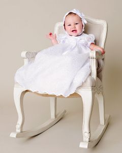 Girls Glittery Floral Organza Christening Gown