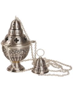 Oxidized Silver and Gold Church Censer and Boat