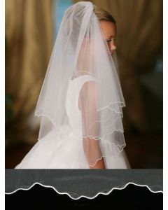 Plain First Communion Veil with Scalloped Cord Edging