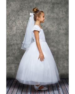 Pleated Cap Sleeve First Communion Dresses