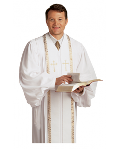 Pulpit Robe Wesley White with Gold Piping-Crosses