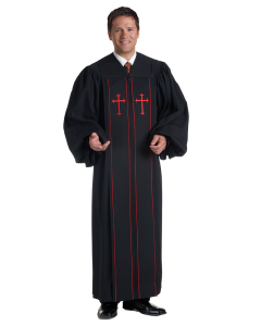 Mens Clergy Robe Cleric Black with Red Crosses