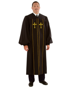 Pulpit Robe Pilgrim Black with Gold Piping-Crosses