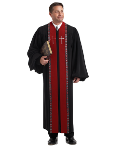 Wesley Pulpit Robe Black with Scarlet Velvet Panels