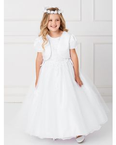 Plus Size Satin Bodice with Lace Applique First Communion Dress