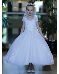 Beautiful First Communion Dress Cap Sleeves Rhinestone Accents