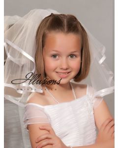 Short First Communion Veil with Satin Ribbon Trim-3 Sizes Available