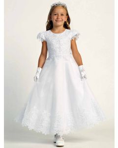  First Communion Dress with Embroidered tulle with sequins