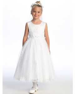 First Communion Dress Satin with embroidered tulle with sequins, beads