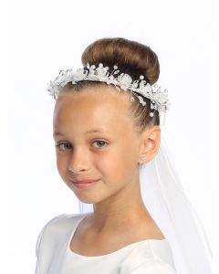 First Communion Veil Crystal & organza flowers with rhinestone