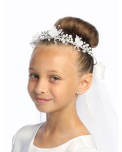 Wreath First Communion Veils Organza Crystal Flowers and Rhinestones