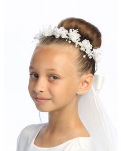 Wreath First Communion Veils Organza Crystal Flowers and Rhinestones