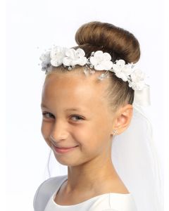 First Communion Wreath Veil Satin flowers with beads