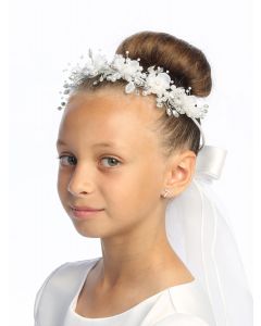 First Communion Wreath Veil Silk & organza flowers with pearls