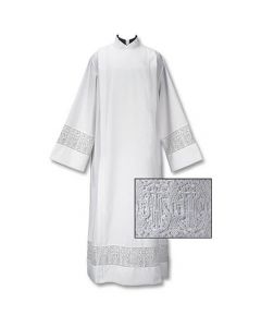 Latin Cross and IHS Lace Front Wrap Clergy Alb