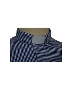 Blue Gingham Checkered Men's Clergy Shirt