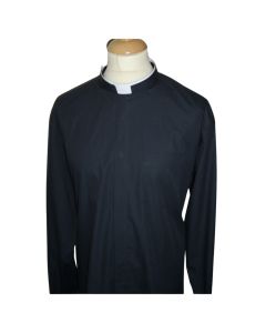 Black Clergy Shirt with Tonsure Collar 100% Cotton