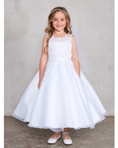 First Communion Dress Illusion Neckline Lace Overlay