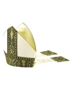 Cream with Green Roncalli Tapestry Bishop Mitre