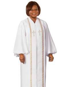 Women's White Clergy Robe with Gold Trim