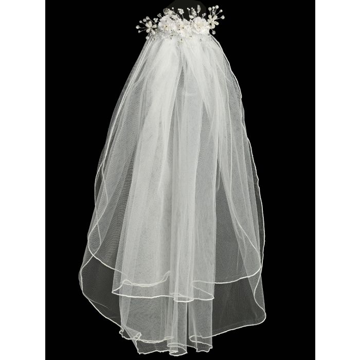 White Flowers and Pearls Crown First Communion Veil