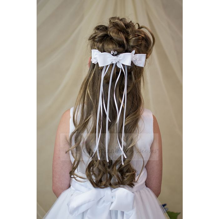 First Communion Headband Veil Organza Bows and Pearls