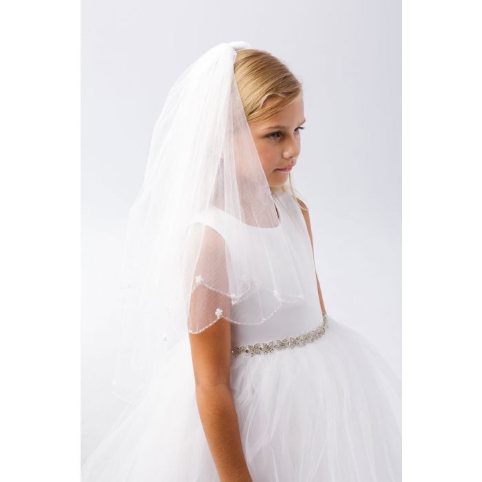 Communion Veil with Pearls Comb First Holy Communion Outfit, with Pearls +$5 / White