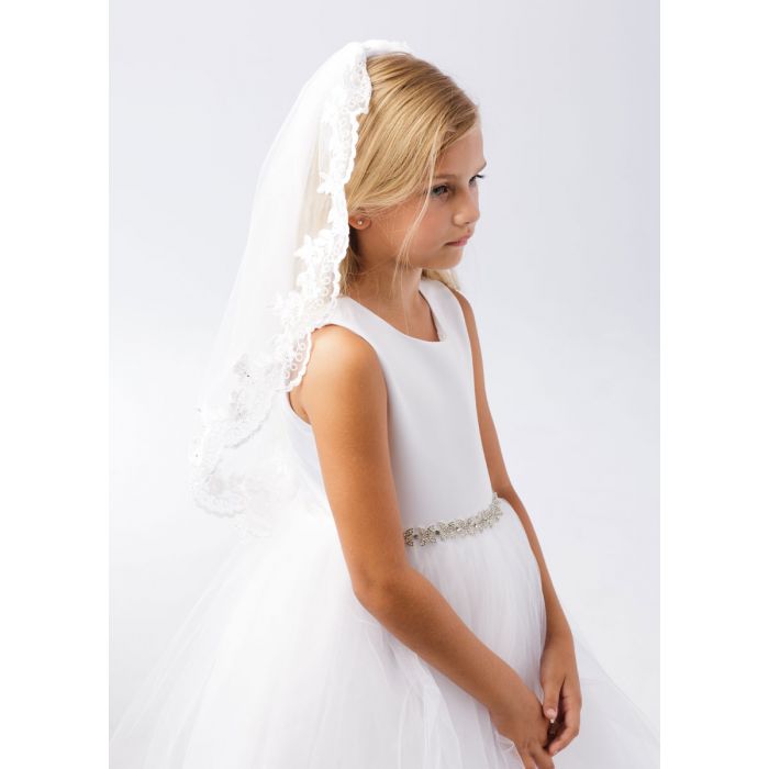 Church Supplies, Clergy Robes, First Communion Dresses First Communion  Veil with Floral Lace