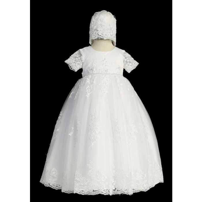 LACE Christening Baptism Gown with Sleeves