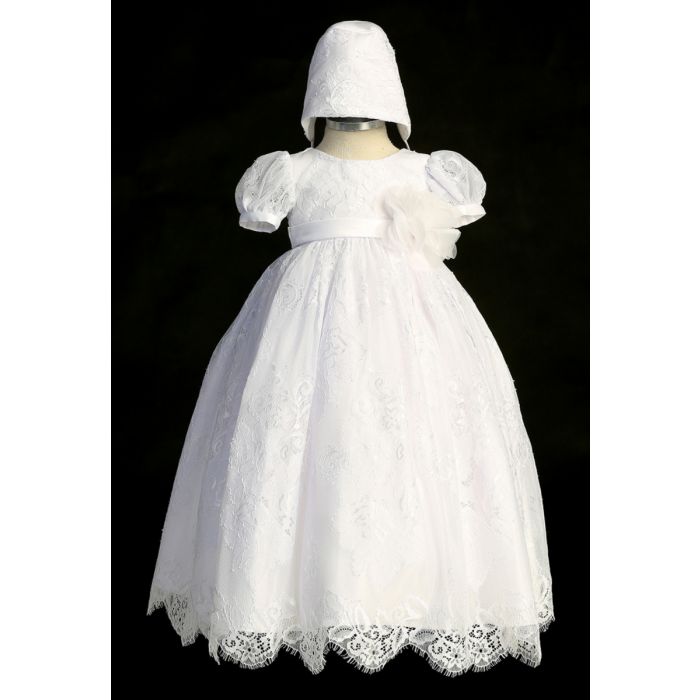 All Lace Puff Sleeve Christening Gown